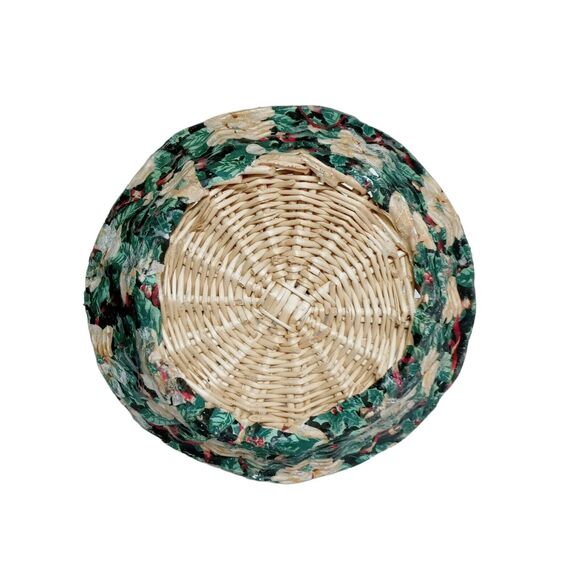 🎄🧺1980s Decoupage Wicker Basket Floral Red Green White Vintage Decor 💐 - Picture 15 of 16